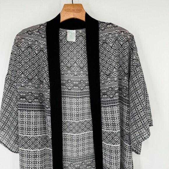 Kona Sol Womens Kimono Cardigan cover up swim Black Pattern Size S/M - Picture 4 of 10